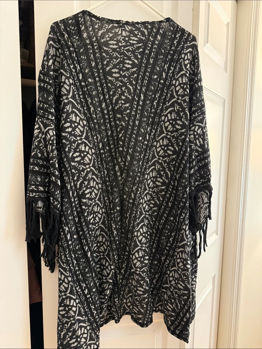 Free People Black and Gray Fringe Kimono